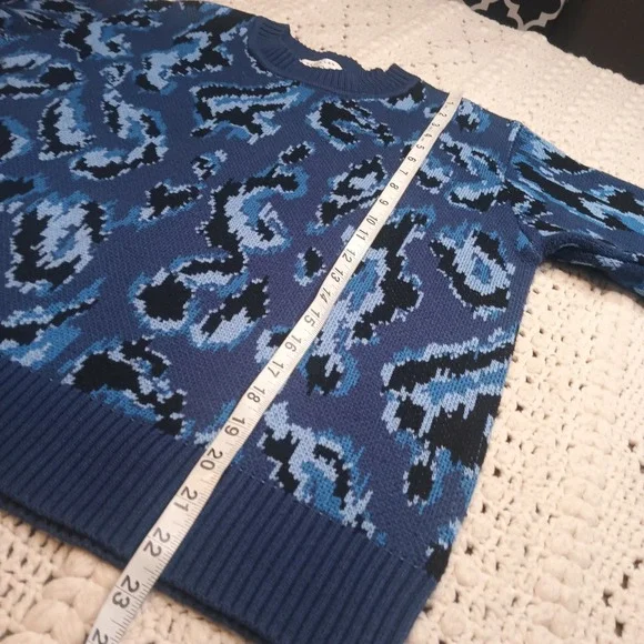 Derek‎ Lam 10 Crosby Blue Animal Print Sweater RTR Womens XL Luxury Office Prep